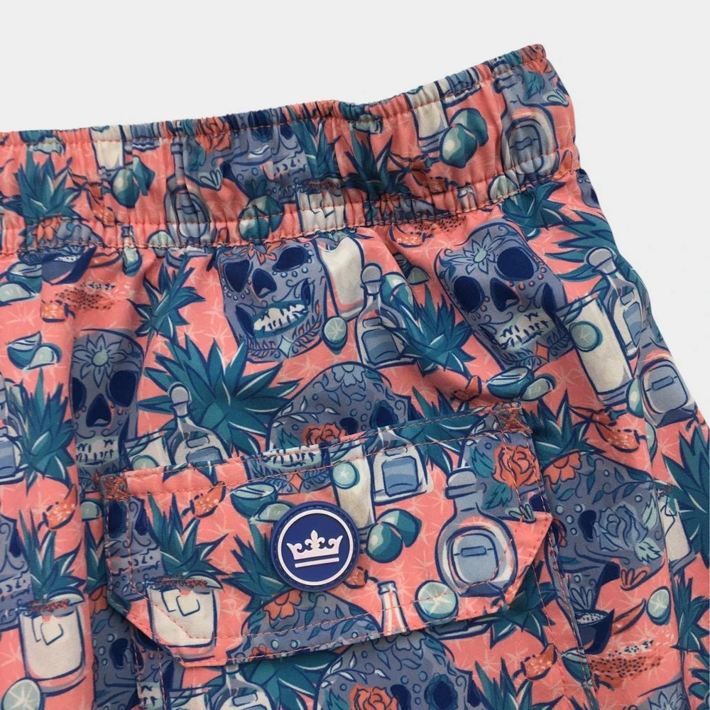 Peter Millar Mens XXL Pink Blue Sugar Skull Tequila Swim Trunks Board Shorts
